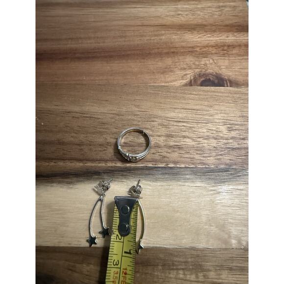 Dangle Vintage Avon Shooting Star Earrings W/ Ring Silver Tone Metal Set - Picture 5 of 11